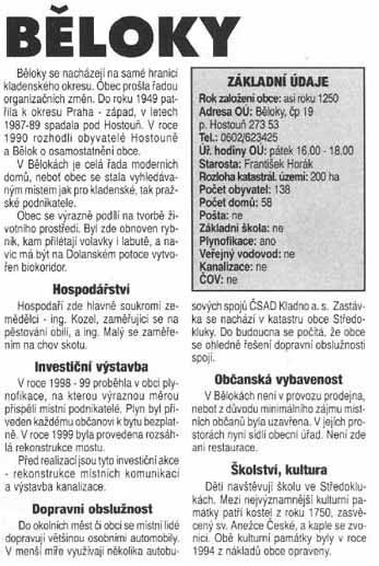 B�loky - �l�nek z knihy "Okres Kladno na prahu nov�ho mil�nia"
