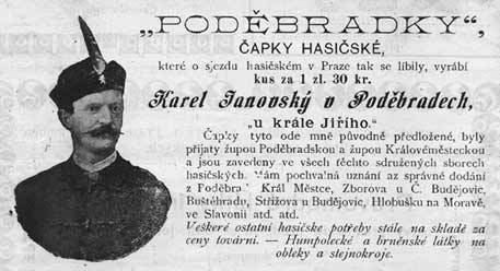 Pod�bradky - �apky hasi�sk�. Karel Janovsk� v Pod�bradech.